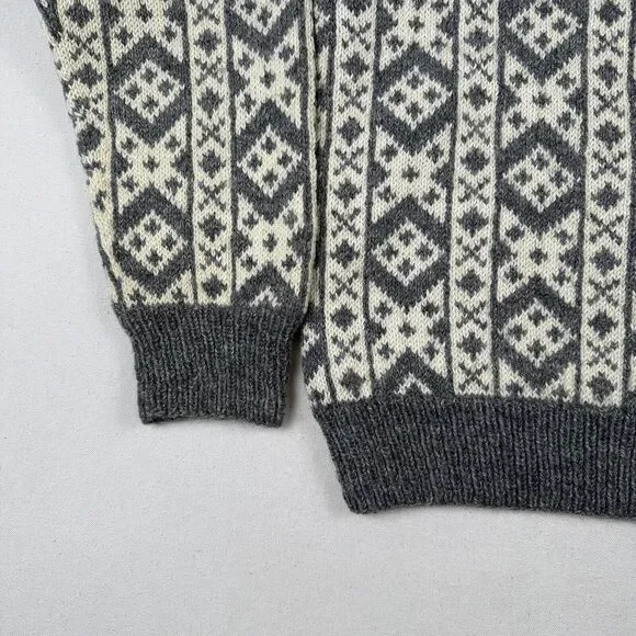 Vintage Unbranded Fair Isle Wool Knit Cardigan Women’s Medium Gray Beige Sweater - Picture 9 of 16